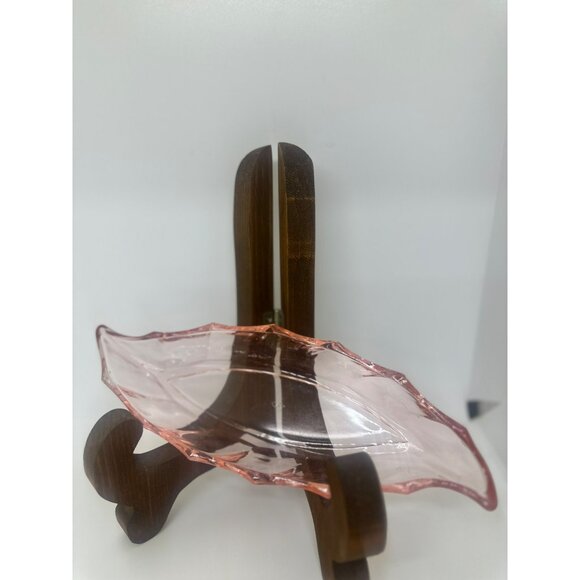 VTG Pink Depression Glass Divided Relish Dish & Leaf-Shaped Serving Tray Set - Picture 2 of 9